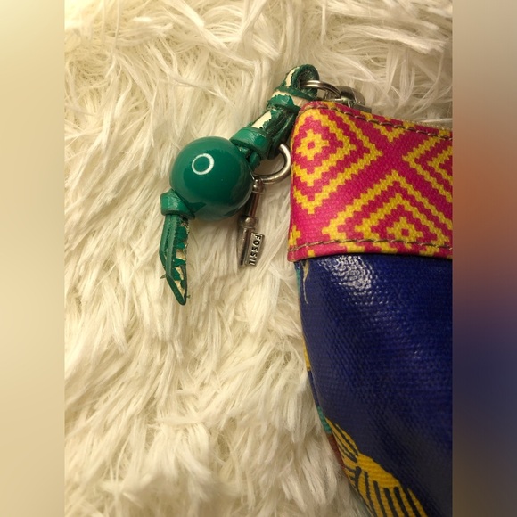 Fossil Blue Elephant Pattern Pouch with Pink Trim - Picture 3 of 13